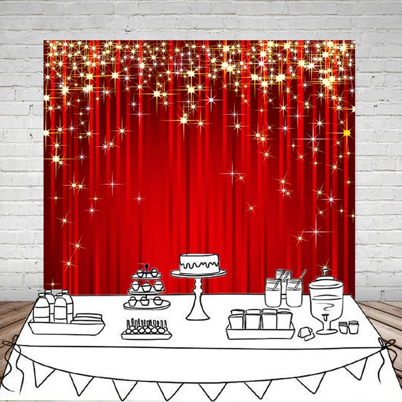 Sensfun 6x6ft Red Star Christmas Backdrop Gold Glitter Star Photography Background Red Streamer Photobooth Backdrops for Adult Awards Event Kids Birthday Party Decor Portrait Photo Shoot Studio Props - Image 2
